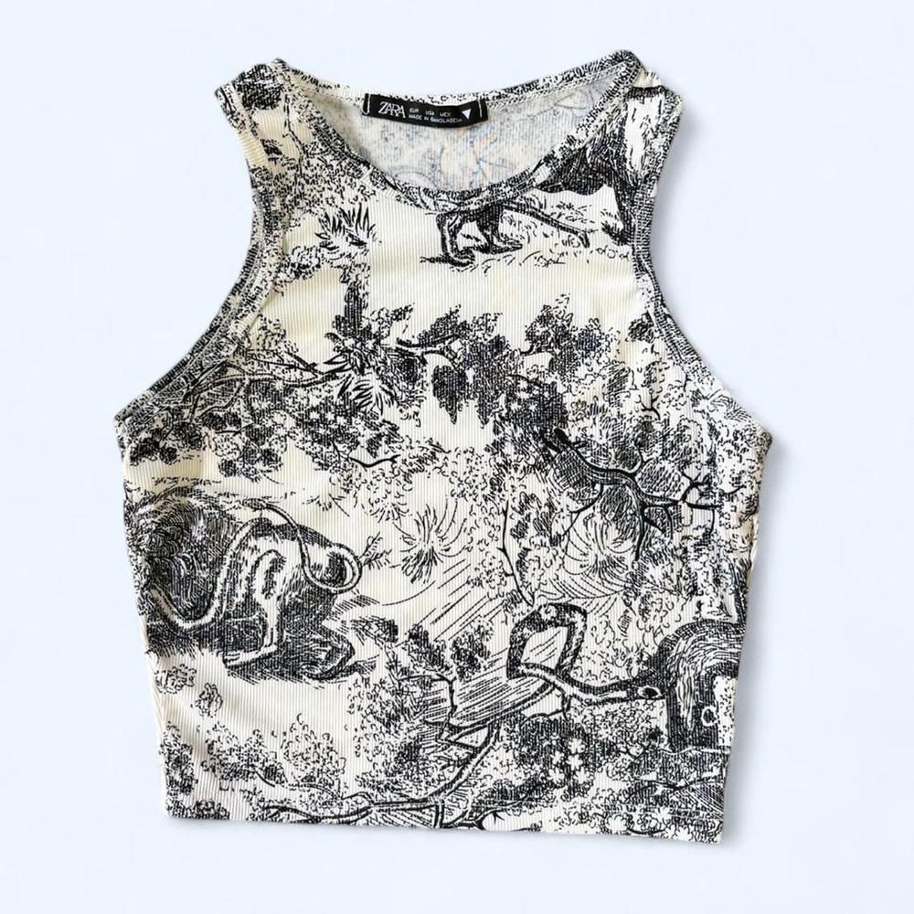 Zara Black and White Graphic Crop Tank Top